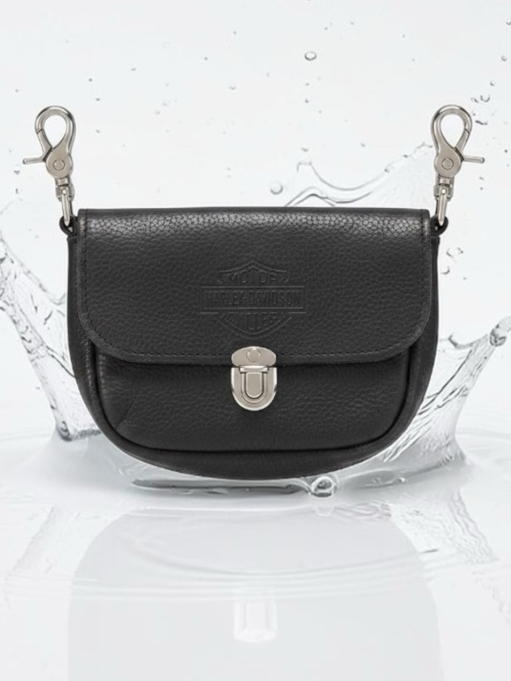 Harley-Davidson Black Mini Leather Crossbody with Silver-Tone Clasp